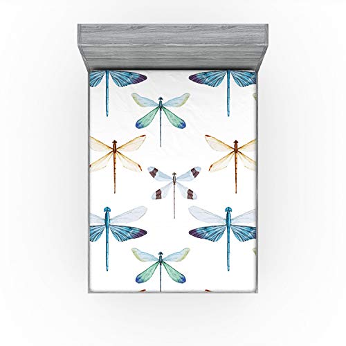 Ambesonne BS_18365_KING Dragonfly Fitted Sheet, Group Of Regularly Dragonfly Pattern Short Lives Composition Of Bugs, Bed Cover thumb #1