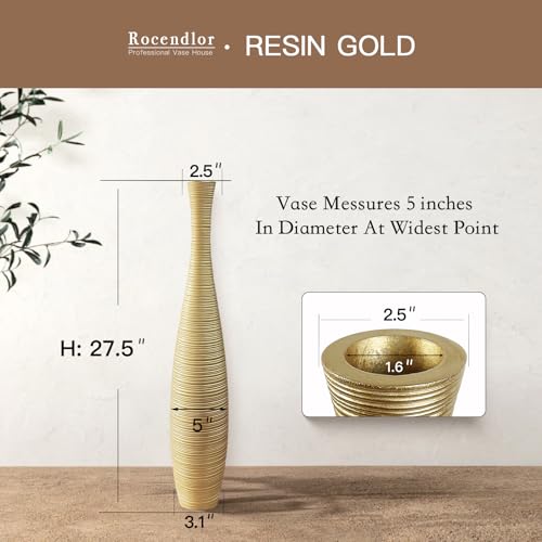 Tall Floor Vase, Large Vases for Rustic Home Decor Modern Farmhouse, Sturdy, Luxury, Textured, Vessel for Decorative Branches Dried Flowers, 27.5 inches Floor Vase for Decor, Gold Vases - Image 3