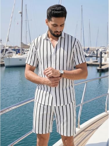 Image of BROWN CULTURE Men's Cotton Floral Print Co-ord Sets with Shirt & Shorts Collar Neck Standard Length and Button Down Closure Type | Night Suit for Men