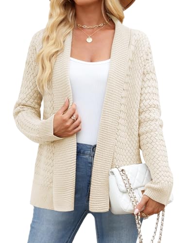 VIMPUNEC Womens Fall Cardigan Sweaters Casual Cable Knit Jackets Long Sleeve Open Front Outwear Coats