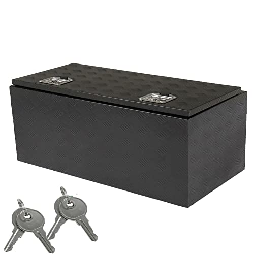 MOOSUN 42 Inch Aluminum Diamond Plate Tool Box, Waterproof Square Under Truck Storage Chest for Pick Up Truck Bed, RV Trailer, ATV with Lock and Keys Black