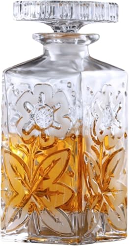 "ウイスキーデカンタ ガラス製 蓋付き ヴィンテージ風 おしゃれ 角瓶2.7L対応 ワイン ブランデー カクテル バーボン 家庭用 バー ギフト クリスタルボトル 酒器 " (13-780ml)