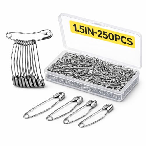 250 Pack Curved Safety Pins 1.5 Inch Quilting Basting Pins Stainless Steel Curved Quilting Pins Bent Sewing Safety Pins for Sewing Knitting Fabric Holding & Craft Projects