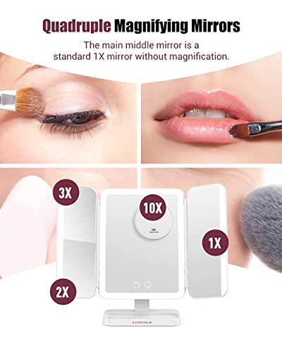 Easehold Rechargeable 5000 Mah Lighted Makeup Mirror, 1X/2X/3X/10X Magnifying Vanity Mirror, 3-Color Mirror With Lights, 116 Leds, Adjustable Brightness/Angle, White #TOP5