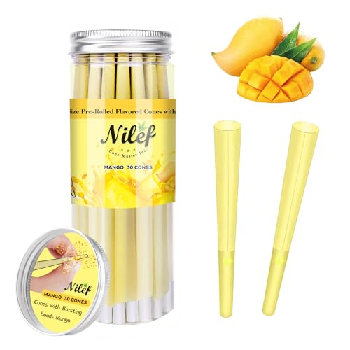 Nilef Flavored Pre Rolled Cones | 30 Pack Yellow Slow-Burning Cones Rolling Paper | 84mm 1 1/4 Size Rolling Paper with W Filter Tip (K8331)