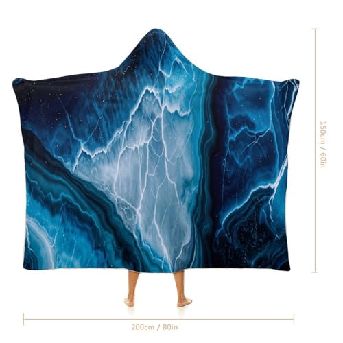 Couverture à capuche portable peluche marbrée bleue, cadeau idéal