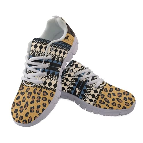 Jrysaedy Stylish Unisex Sneakers for Sports or Casual Wear - Lightweight and Comfortable Design Leopard Print Aztec Horse Pattern（White Sole