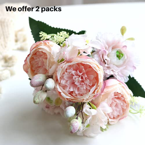 Astryas Artificial Flowers, 2 Bundles Pink Artificial Peonies Fake Peony Bulk Silk Flower Arrangements Centerpieces Table For Cemetery Home Office Party Wedding Decoration #TOP2