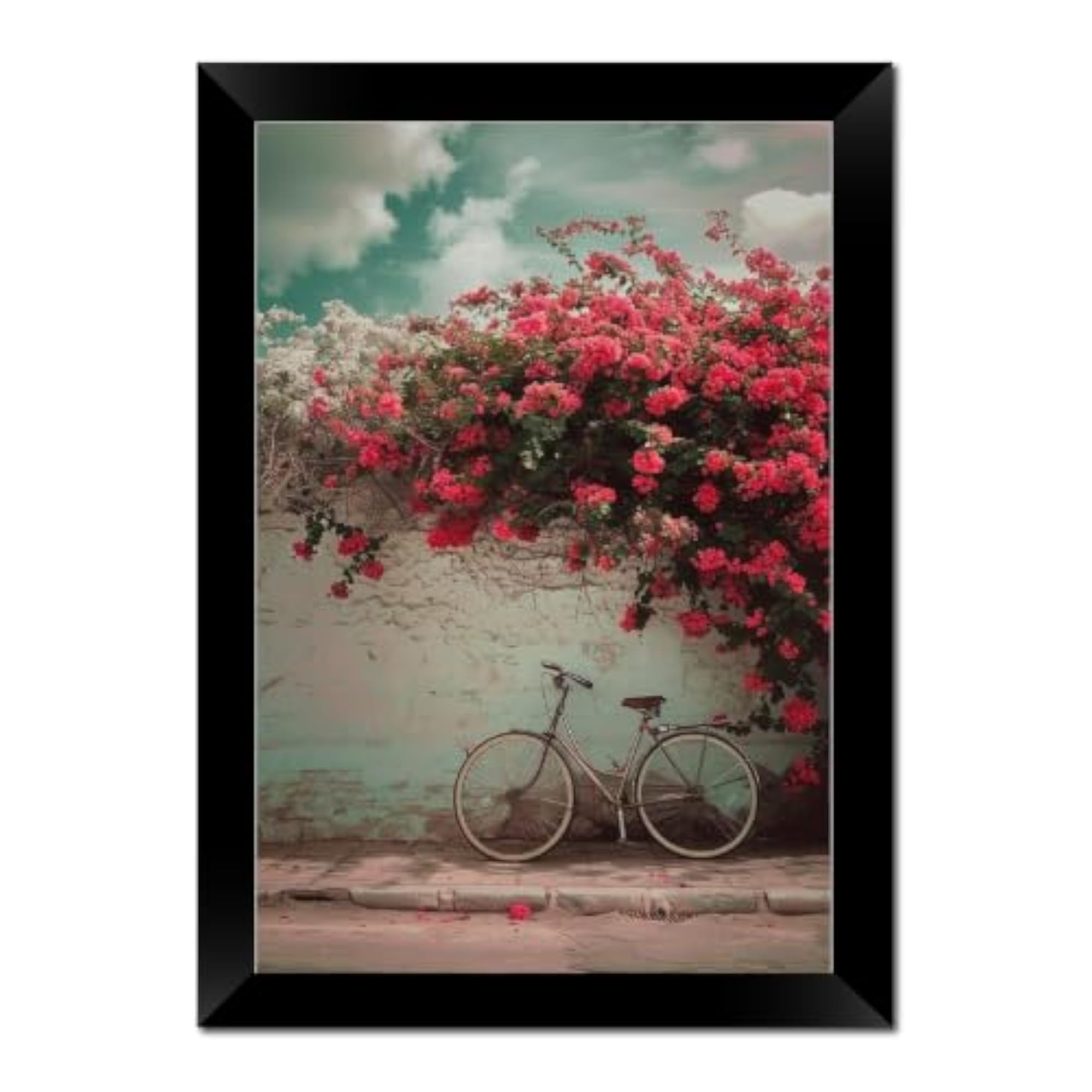 Vintage Bicycle & Floral Wall Art Frame