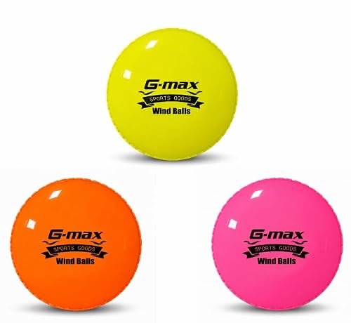 G-Max Synthetic Cricket Balls T20 Pack of 3 Wind Ball Swing Practice Ball for Indoor, Outdoor, Street & Beach Cricket (Mixed Colors)