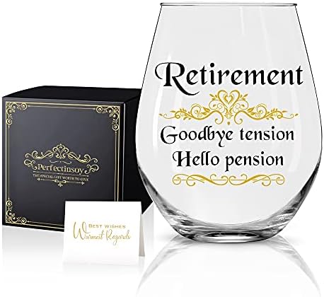 Perfectinsoy Retirement Goodbye Tension Hello Pension Wine Glass with Gift Box, Retirement Gifts for Women 2021, Retirement Gift for Women Coworker, Friend, Teacher, Nurse, Mom, Grandma