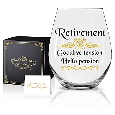 Perfectinsoy Retirement Goodbye Tension Hello Pension Wine Glass with Gift Box, Retirement Gifts for Women 2021, Retirement Gift for Women Coworker, Friend, Teacher, Nurse, Mom, Grandma Cover