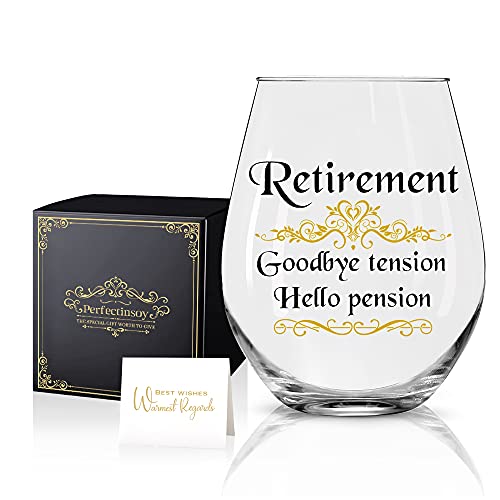 Perfectinsoy Retirement Goodbye Tension Hello Pension Wine Glass With Gift Box, Retirement Gifts For Women 2021, Retirement Gift For Women Coworker, Friend, Teacher, Nurse, Mom, Grandma #TOP12
