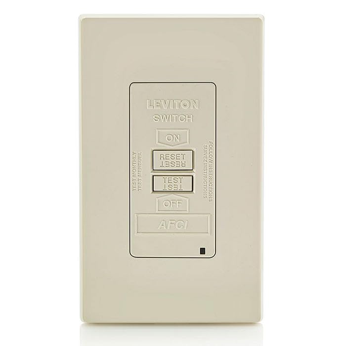 Image of Leviton Blank Face AFCI, 20 Amp, Self Test, LED Indicator Light, Provides AFCI Protection Where an Outlet is not Needed, AFRBF-T, Light Almond