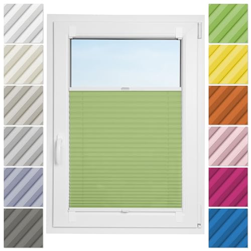 Estika Plissee ohne Bohren zum Kleben - 55cm Brite x 100cm Höhe - Pistazien - Selbstklebende Montage, Modern sichtschutz für Fenster, Jalousien Fenster ohne Bohren