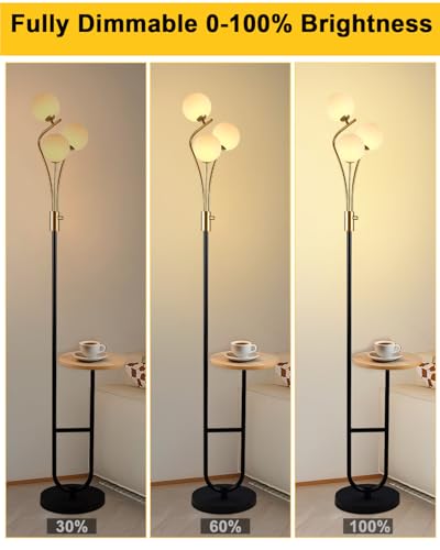 Image of Lightdot Dimmable Gold &Black Floor Lamp with Tray 65IN Mid Century Standing Lamps with Shelf, 3000K Warm White Bulbs Included, Modern Globe Floor Lamp for Living Room /Bedroom /Sofa Beside /Corner Decor