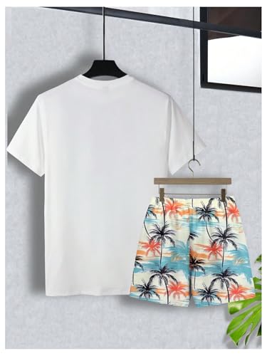 GORGLITTER Men's Vacation Summer Outfits 2 Piece Tropical Short Sleeve T Shirt and Shorts Set Tracksuit2