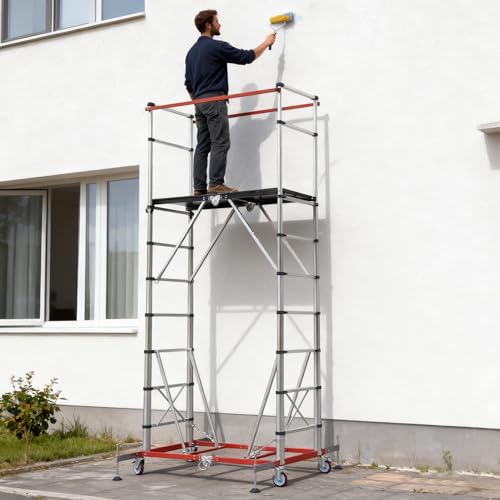 APARECIUM 12’ Aluminum Scaffolding, Foldable Scaffolding Ladder, Multipurpose Rolling Scaffolding Work Platform, Scaffold Tower, Ladder Stool Work Bench, Adjustable Work Platform, 330 Lbs Duty Rate - Thumbnail 7