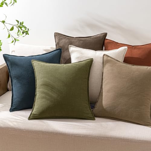 Image of 18x18 Inch Set of 2 Decorative Linen Solid Throw Pillow Covers Boho Accent Farmhouse Pillowcases Modern Netural Spring Home Decor for Couch Sofa Living Room Bed,Olive Green