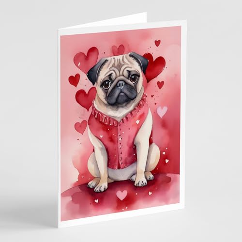 Caroline's Treasures DAC5422GCA7P Pug My Valentine Greeting Cards Pack of 8 Blank Cards with Envelopes Whimsical A7 Size 5x7 Blank Note Cards