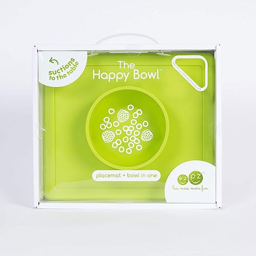 Image of ezpz Happy Bowl - 100% Food Grade Silicone Suction Bowl with Built-in Placemat for Toddlers + Preschoolers Promotes Baby Self-Feeding, Non-Slip, BPA Toxic Free, Microwave Safe - 24months+ (Lime)