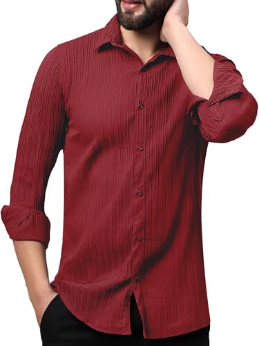 Image of FILO HEVIS Men's Casual Button Down Popcorn Shirts Stylish Long Sleeve Linen Textured Beach Summer Shirt