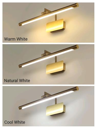 Image of JACKAL 18W LED 3in1 Mirror Lights (Brass Gold Body), Adjustable Bathroom Vanity Sconce Makeup Wall Light, Dressing Table Cabinet Picture Photo Frame Lights (White, Warm White, Natural White)