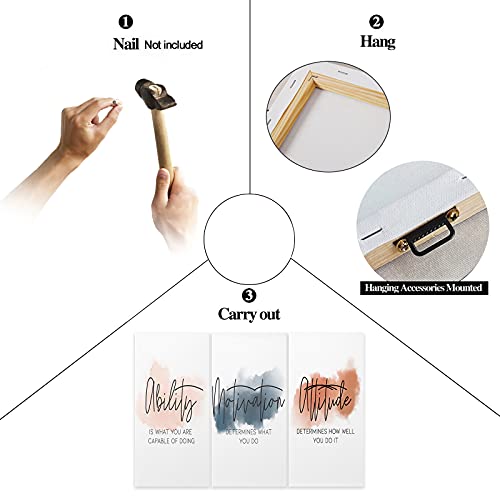 3 Piece Inspirational Canvas Wall Art, Quotes Motivational Mindset Print Pictures For Office Wall Decor, Triptych Entrepreneur Poster Framed Artwork For Women Men Home Decor Ready To Hang (72"Wx36" H) #TOP4