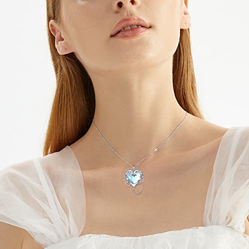 Mongas Witches Heart Necklaces Sterling Silver Moonstone Necklaces Gothic Jewelry Halloween Gifts For Women #TOP1