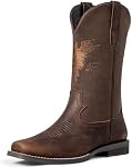 J's.o.l.e Leather Cowboy Boots Men - Men's Work Boots,Botte Cowboy Homme,Western Boot,Casual,Riding,Dress Shoes,Square Toe,Slip On,Wide Calf,Tall,Brown