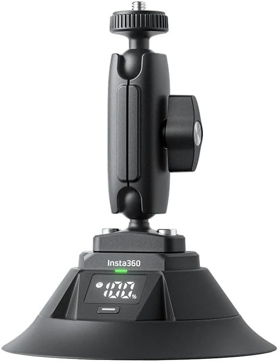 Insta360 Electric Suction Cup Mount - Action Camera Car Mount with Adjustable Double Ball Head for Off-Road Drives, Automatic Suction, Suction & Battery Life Monitor, Third-Person GTA Shots