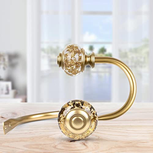 Usfook 2 Pack Curtain Holdbacks, Decorative Window Drapery Tiebacks, Curtain Tie Back Hooks For Wall With Gold Translucent Finials (4.3" L X 3.4" W) #TOP7