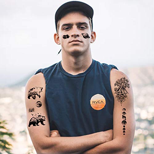 Konsait Temporary Tattoos For Adults Women Men Kids(60 Sheets), Waterproof Temporary Tattoo Fake Black Tribal Body Art Stickers Face Arm Sleeve Neck Wrist Tattoos Totem Flower Butterfly Shark Feather #TOP4