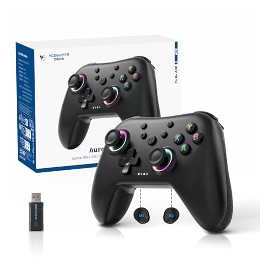 AceGamer Aurora II 2.4G Wireless Bluetooth Controller for PC/Android/Switch/iOS/Switch 2/Steam Deck with Rotary Motors, RGB Hall Effect Joysticks - Upgraded PC Gaming Controller and Back Buttons Lock