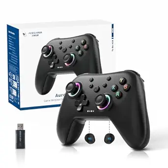 AceGamer Aurora II 2.4G Wireless Bluetooth Gaming Controller with RGB Hall Effect Joysticks and Back Buttons