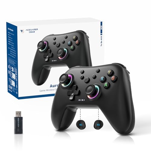 AceGamer Aurora II 2.4G Wireless Bluetooth Controller for PC/Android/Switch/iOS/Switch 2/Steam Deck with Rotary Motors, RGB Hall Effect Joysticks - Upgraded PC Gaming Controller and Back Buttons Lock by AceGamer - Used condition - US$21.99