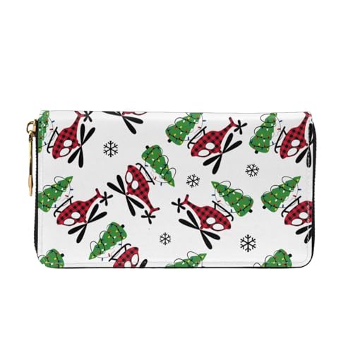 Leather Wallet For Women And Men Plaid Christmas Tree Helicopter Clutch Purse Wristlet Bag Credit Card Holder Wallet2