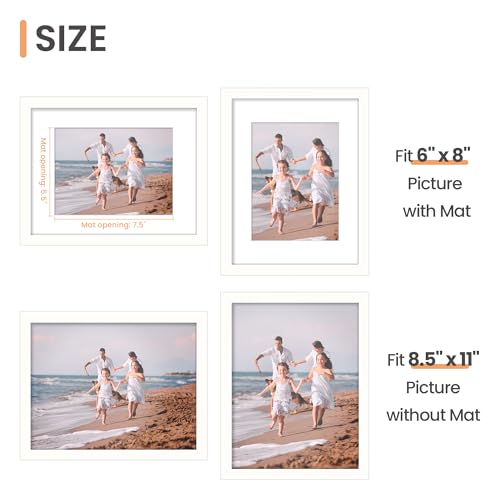 Image of upsimples 8.5 By 11 Picture Frame, Display Pictures 6x8 with Mat or 8.5 x 11 Without, Wall Hanging Photo Frames, White, 1 Pack