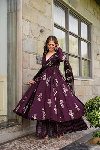 Image of Wedani Rayon Anarkali Dress with Plazzo Pant for Women
