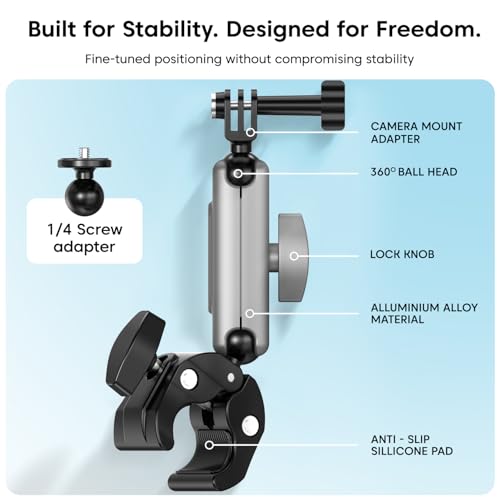 Image of Sounce Camera Clamp Handlebar Bike Mount 360 Double Ball Head Magic Arm with 1 /4 inch-20 Thread for Motorcycle /Monitor /Canon /Nikon /DSLR /Gopro /LED Lights /Ronin-M /Ronin MX /Freefly (Clamp), Black