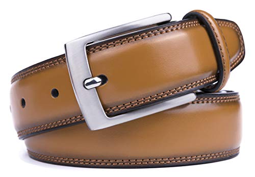 Milorde's Men Genuine Leather Belt With Single Prong Buckle, Fashion & Classic Design For Dress And Causal (Size 36 (Waist 34), Basic Tan) #TOP1