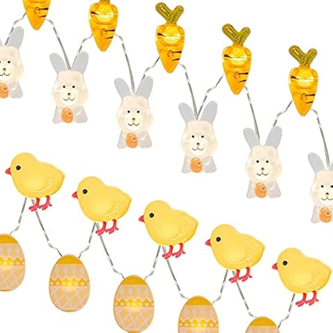 Vanthylit Set of 2 Easter Lights 3M 30 LED Easter Egg Chicken Bunny and Carrot Fairy Lights Batter Operated Decorative Lights for Bedroom Home Party Table Easter Decorations (Warm White) Cover