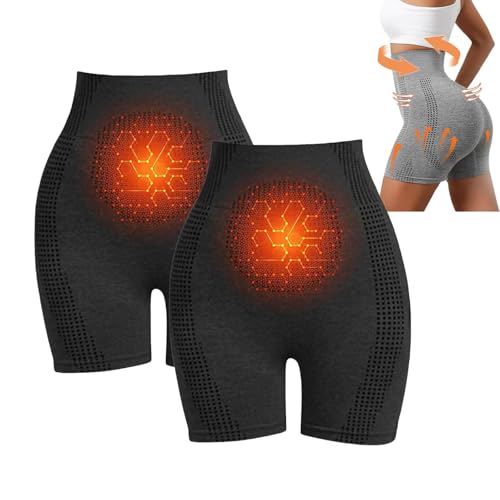 XQILGVF Pantalones Cortos moldeadores con microvibración, Pantalones Cortos moldeadores reparadores de Fibra de Iones de Seda de Hielo, Bragas de Control de Abdomen quemagrasas iónicas (2pcs Black,S)
