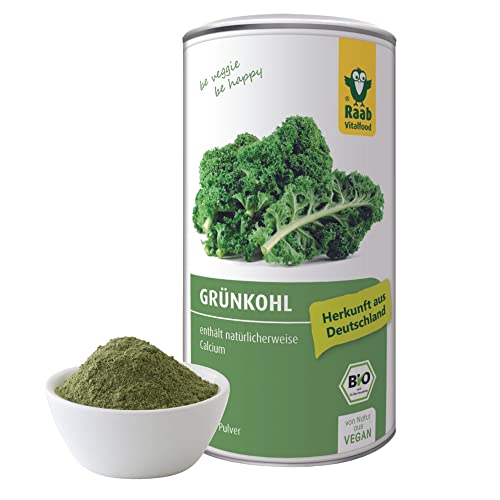 Raab Vitalfood Bio Grünkohl-Pulver aus biologischem, vegan, glutenfrei, enthält natürlicherweise Calcium, Kale, 190 g