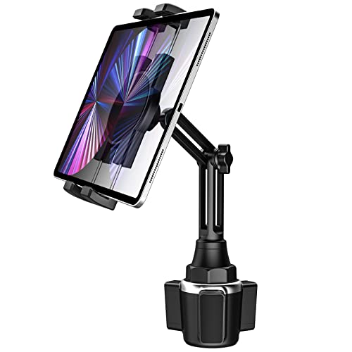 Cup Holder Car Tablet Mount, Charchendo iPad Mount Holder for Car/Truck, 360° Rotation Adjustable Universal Tablet Stand Compatible with iPad Pro Air Mini, Galaxy Tabs, Cell Phones, 4-13" Devices