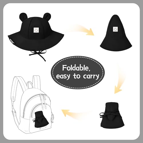 Zando SmileyWorld Baby Sun Hat Toddler UPF 50+ Smiley Face Hat with Bear Ear Wide Brim Baby Bucket Hat Toddler Beach Hat 0-4T4