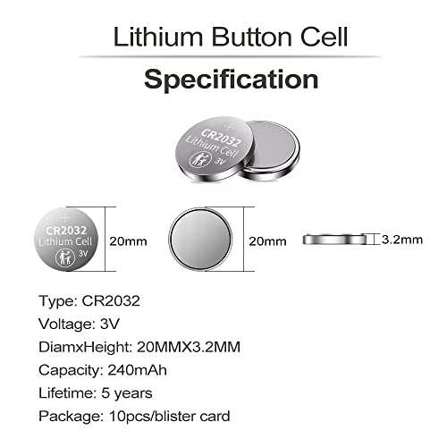 image for PGSONIC CR2032 3V Lithium Battery (10pcs), Compatible with AirTag, Key
