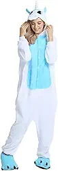 Kigurumi Masculino Roupa de Inverno Fantasia Pijama Unicornio Quentinho com Capuz Bordado Rosa Azul Roxo ou Branco