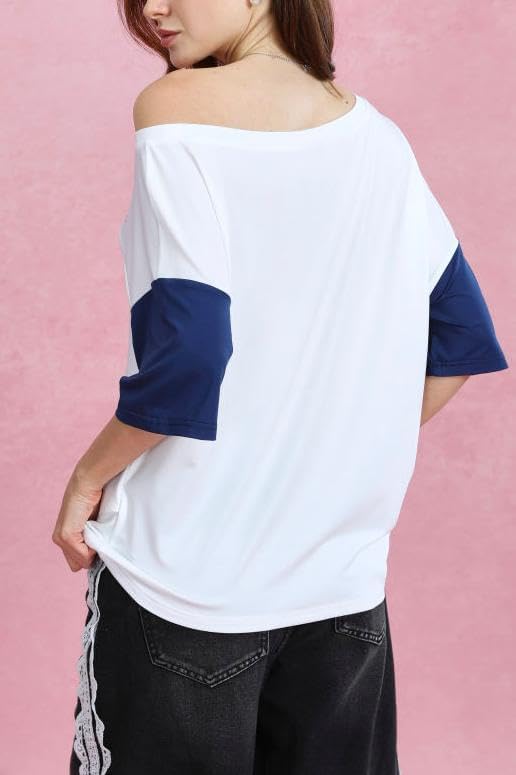 SOLY HUX Women's Y2k Oversized Graphic Tees Off Shoulder Half Sleeve Number Print Color Block T Shirt Tops - Image 2