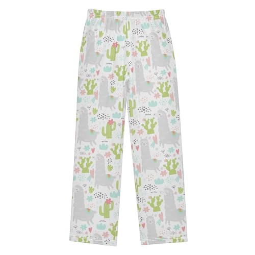 Llama Love Cactus Boys Long Pants Soft Trousers Elastic Waist Kids Lounge Bottoms with Pockets S-XL - Main Image
